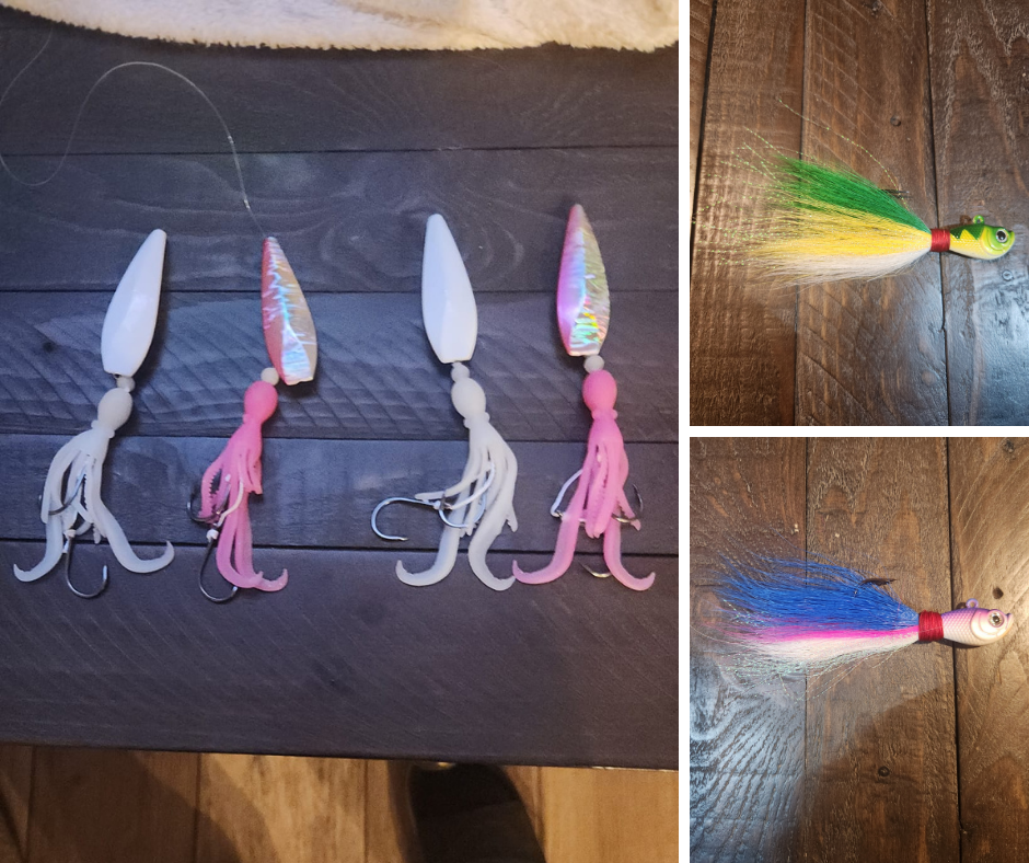 Bucktail and Glow Squid jigd
