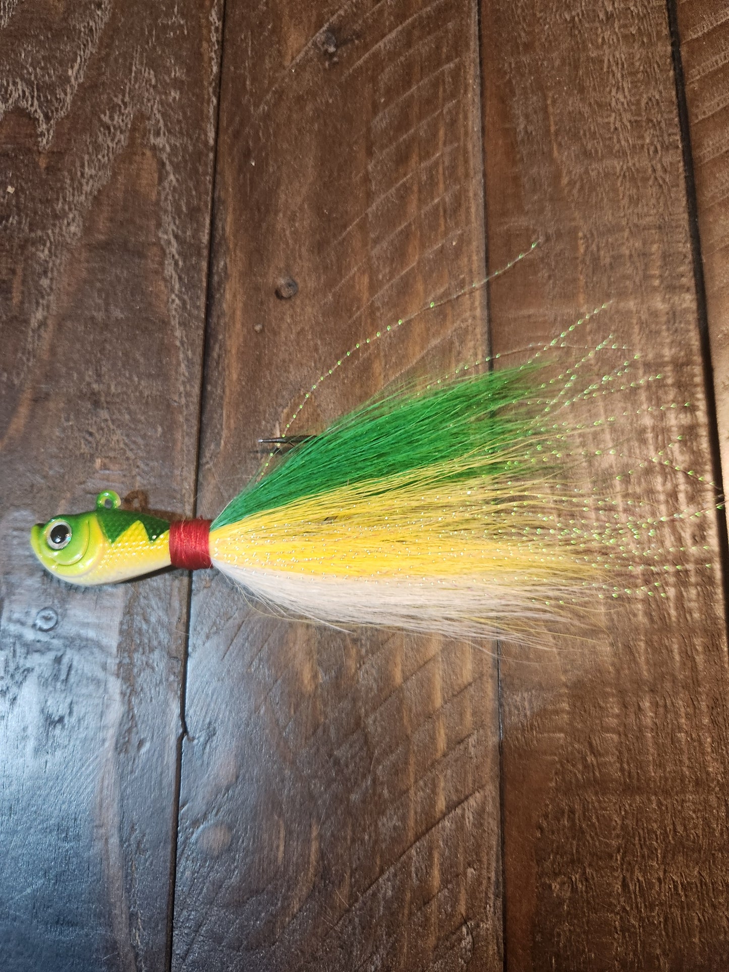 Bucktail jig, green/yellow/white, 40g