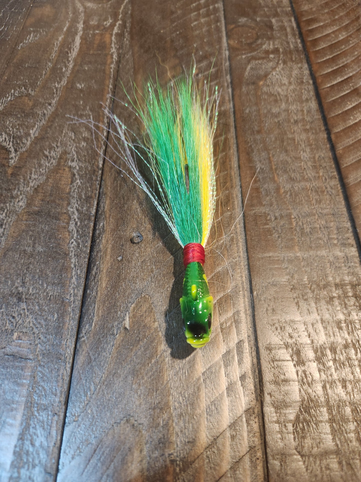 Bucktail jig, green/yellow/white, 40g