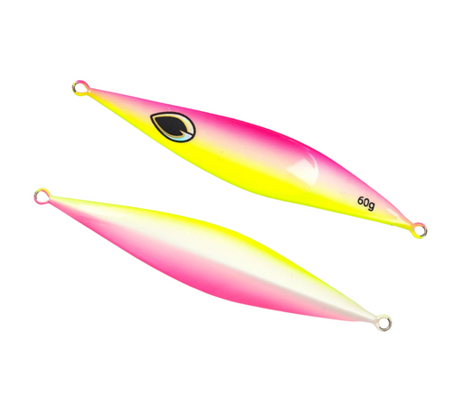 Flutter jig, Skittles, 80g, glow, reef wrecker.