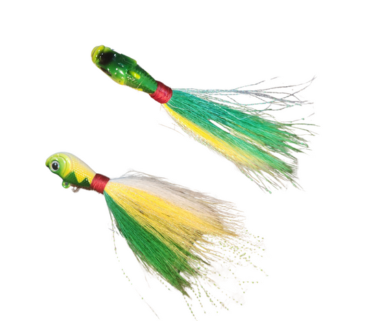 Bucktail jig, green/yellow/white, 40g