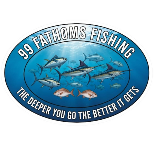 99 Fathoms Fishing Sticker – Perfect for Tackle Boxes & Coolers