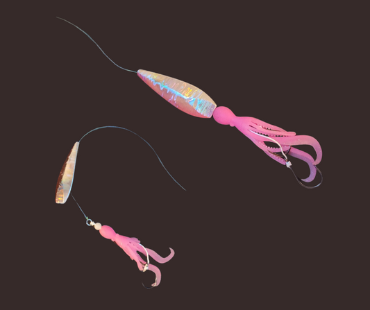 CJ’s Glow Squid Jigs – 2 single assist hooks